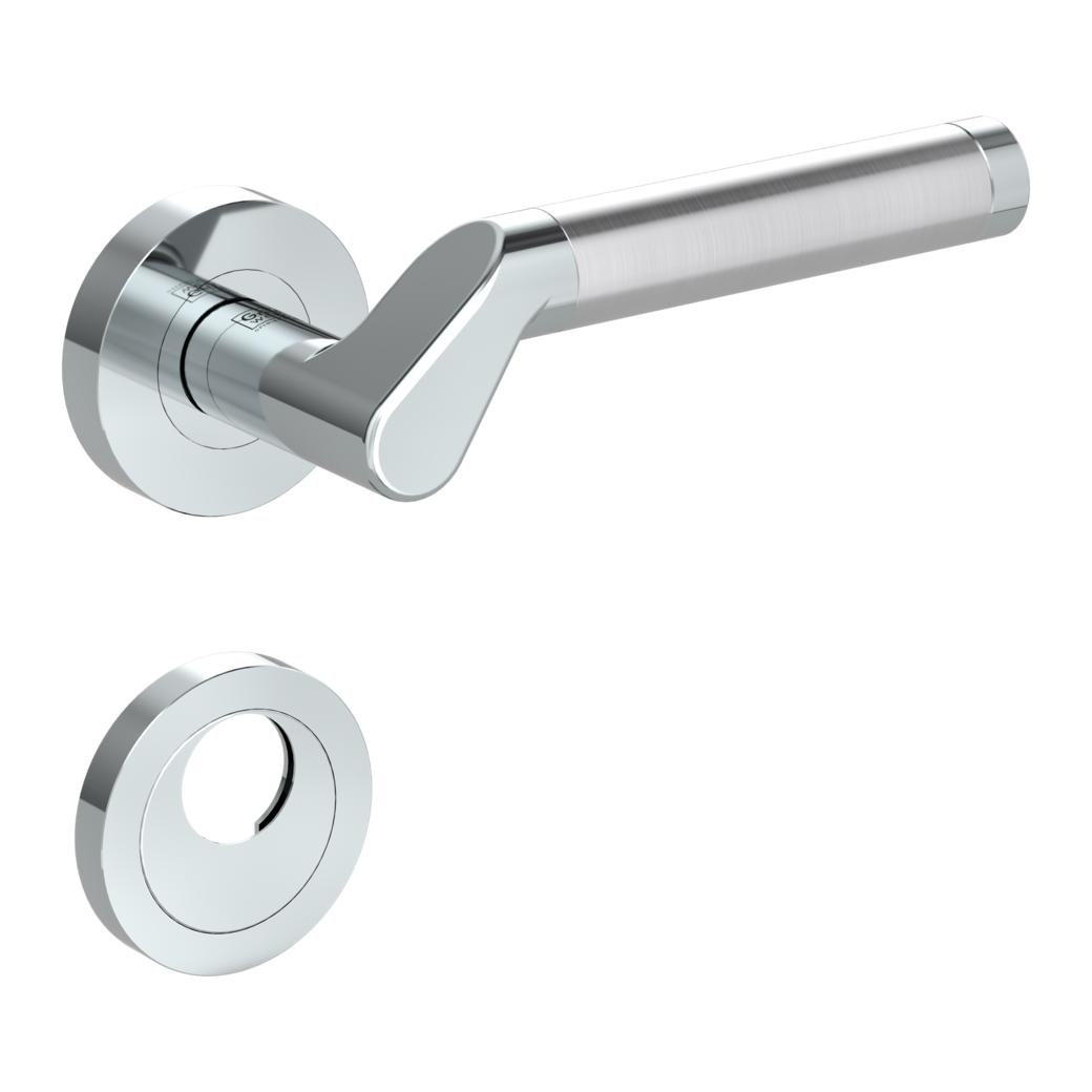 door handle set CORINNA screw on cl4 rose set round swiss profile chrome/brushed steel