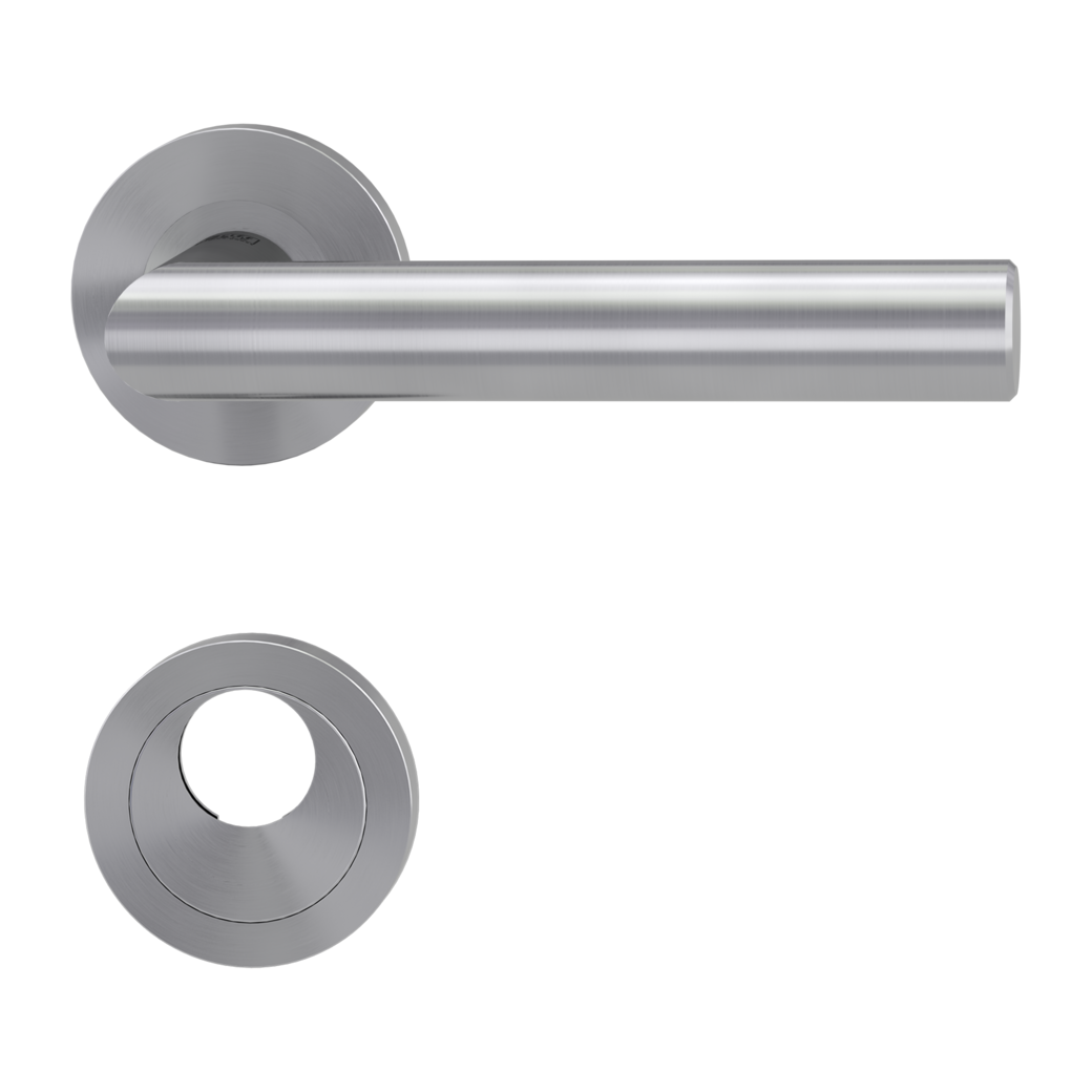 door handle set LUCIA PROF screw on cl3 rose set round swiss profile brushed steel
