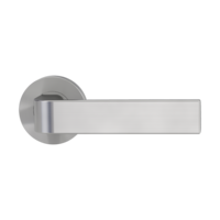 The image shows the Griffwerk door handle set GRAPH in the version with rose set round unlockable screw on velvety grey