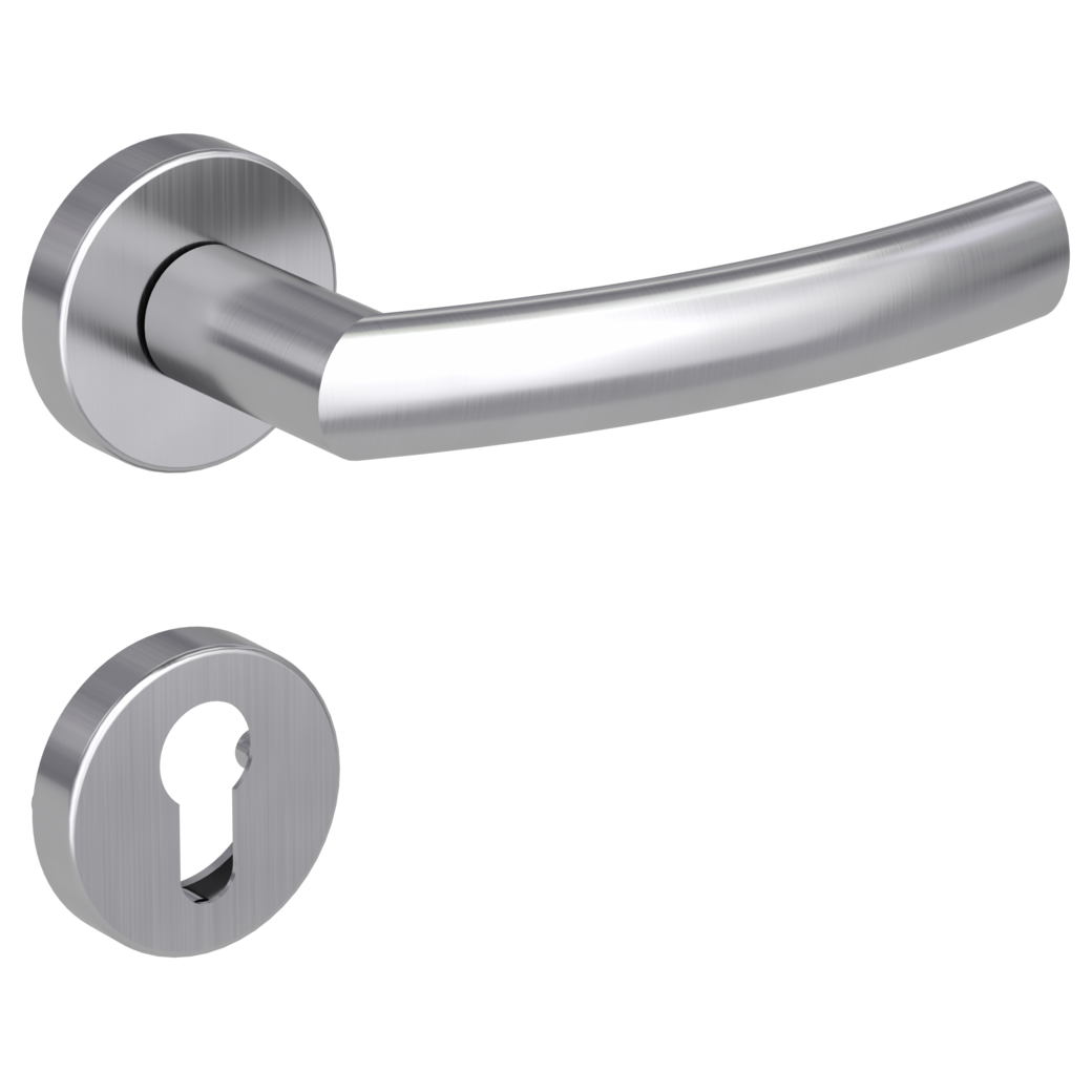 LORITA door handle set Clip-on system FS round escutcheons Satin stainless steel profile cylinder