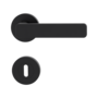 Isolated product image in perfect product view shows the GRIFFWERK rose set MINIMAL MODERN in the version mortice lock - graphite black - screw on technique