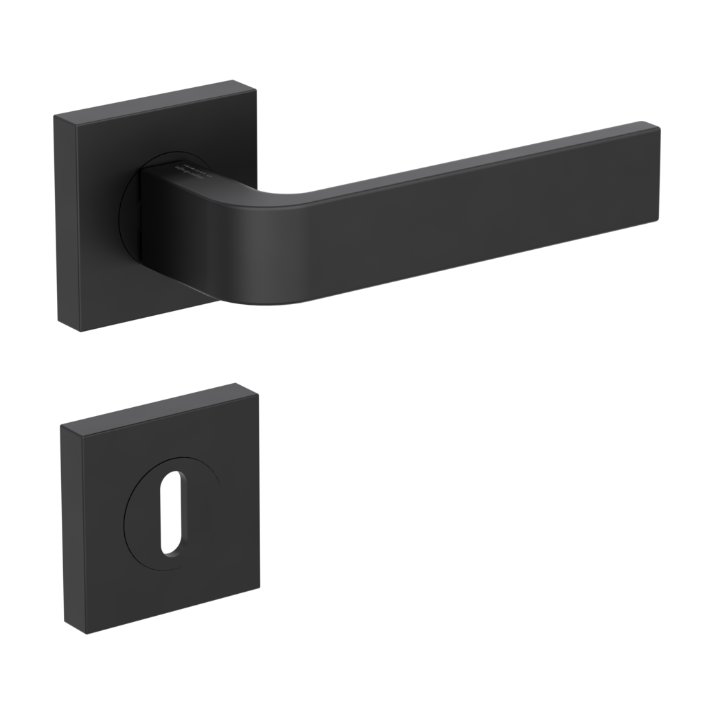 GRAPH door handle set Screw-on sys.GK4 straight-edged escut. Cipher bit graphite black