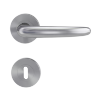 Isolated product image in perfect product view shows the GRIFFWERK rose set ULMER GRIFF PROF in the version mortice lock - brushed steel - screw on technique