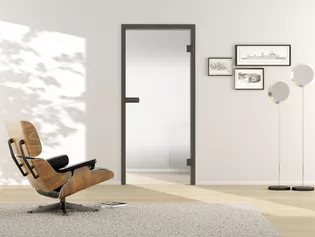You can see a built-in Glass door from Griffwerk with a Grey frame, Grey Lock case and Grey Door hinges.