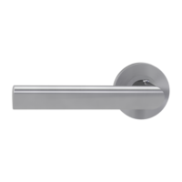 The image shows the Griffwerk door handle set TRI 134 in the version with rose set round smart2lock 2.0 screw on brushed steel