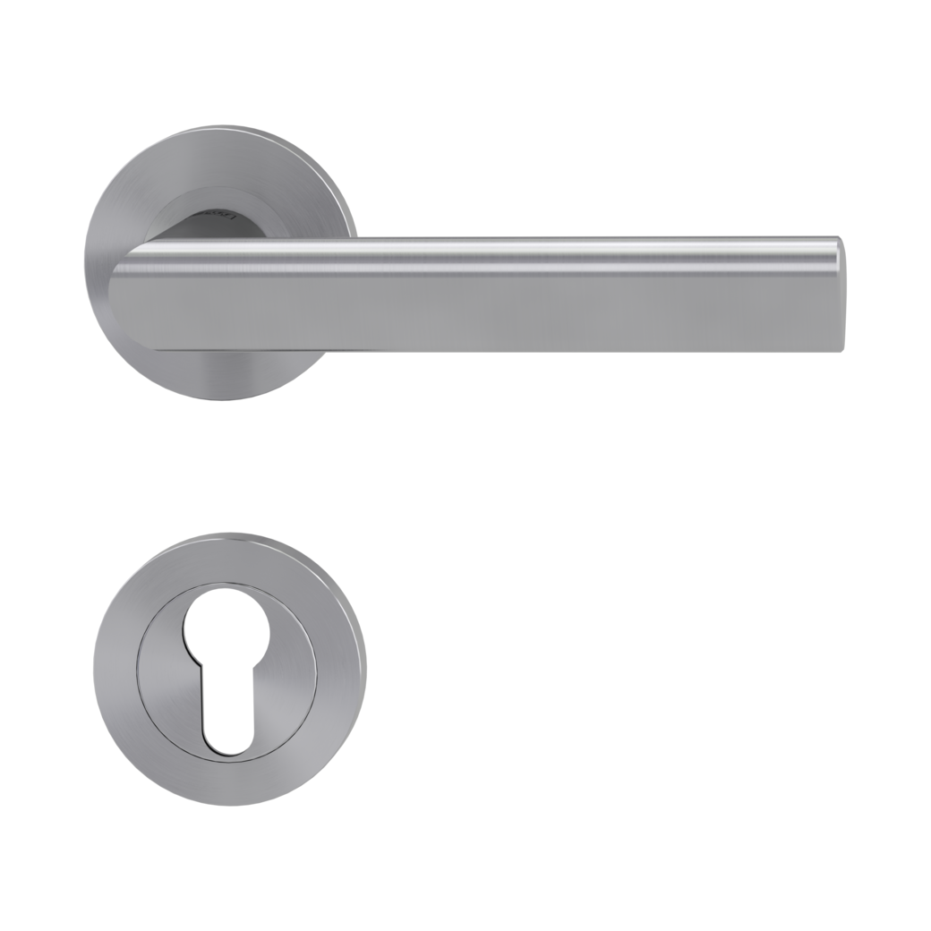 door handle set TRI 134 screw on rose set round euro profile brushed steel