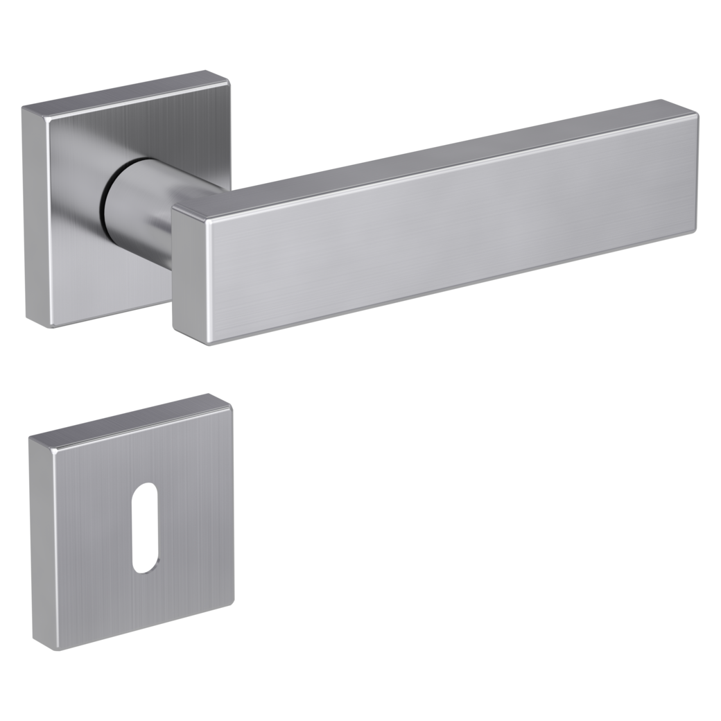 CARLA SQUARE door handle set Clip-on sys.GK3 straight-edged escut. Satin stainless steel cipher bit