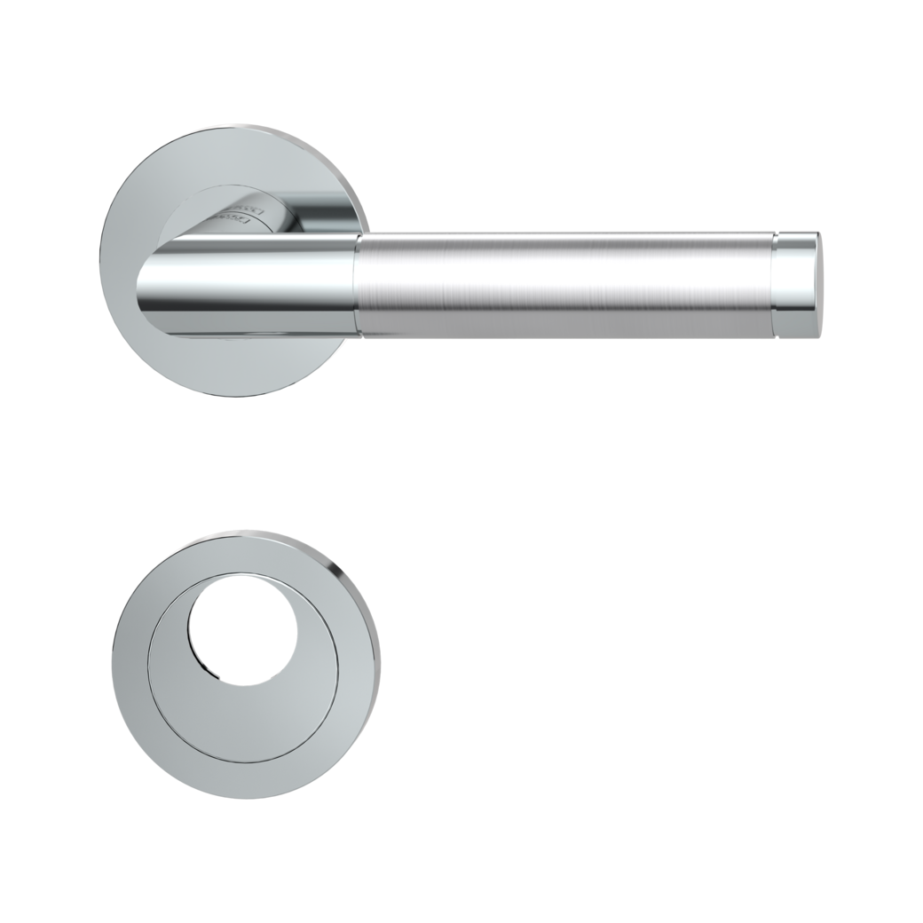 door handle set LOREDANA PROF screw on cl3 rose set round swiss profile polished/brushed steel
