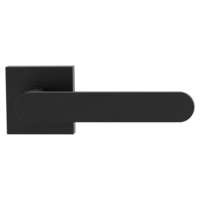 The image shows the Griffwerk door handle set AVUS in the version with rose set square unlockable screw on graphite black