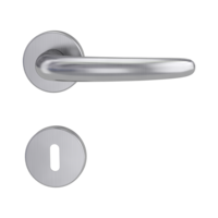 Isolated product image in perfect product view shows the GRIFFWERK rose set ULMER GRIFF in the version mortice lock - brushed steel - clip on technique