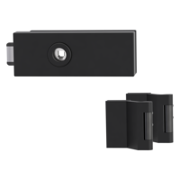 Silhouette product image in perfect product view shows the GRIFFWERK glass door fitting PURISTO S in the version unlockable - graphite black - 3-part hinge studio/office 