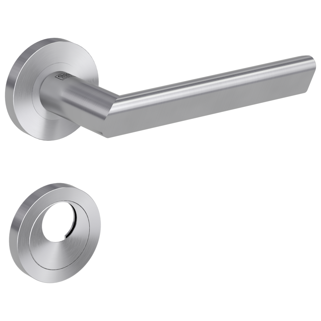 door handle set TRI 134 screw on cl3 rose set round swiss profile brushed steel