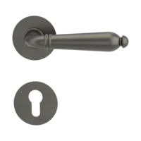Silhouette product image in front view shows the Griffwerk handle CAROLA PIATTA S mortice lock, cashmere grey