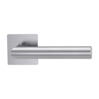 The image shows the Griffwerk door handle set LUCIA PIATTA S QUATTRO in the version with rose set square smart2lock 2.0 flat rose brushed steel