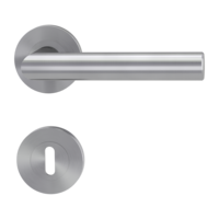 Isolated product image in perfect product view shows the GRIFFWERK rose set LUCIA PROF in the version mortice lock - brushed steel - screw on technique