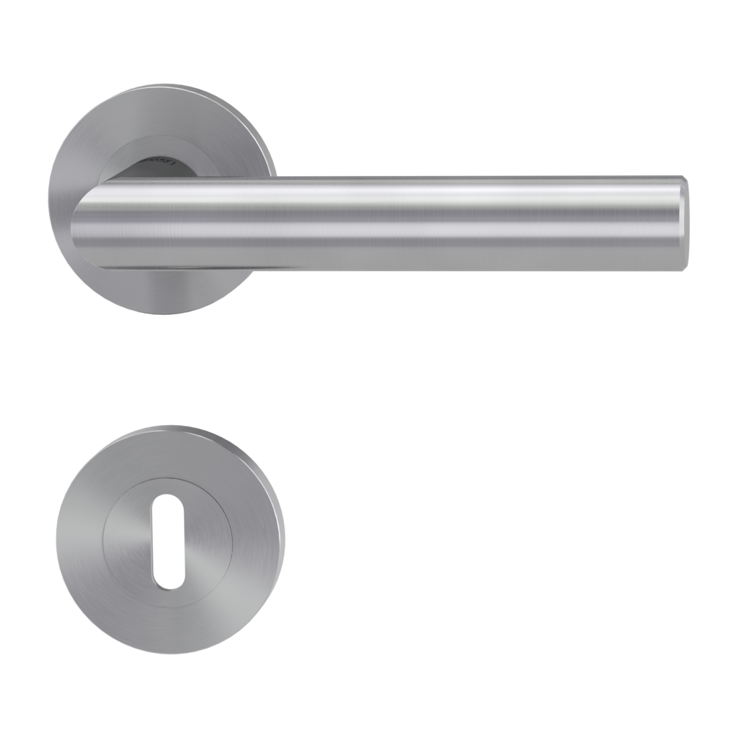 LUCIA PROF door handle set Screw-on system GK3 round escutcheons Satin stainless steel cipher bit