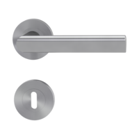 Isolated product image in perfect product view shows the GRIFFWERK rose set TRI 134 in the version mortice lock - brushed steel - screw on technique