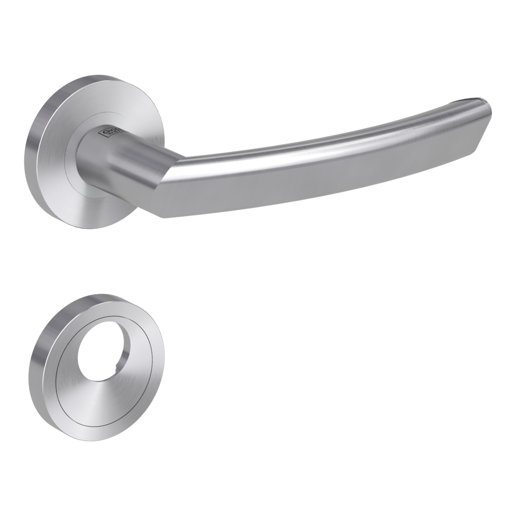 CRYSTAL door handle set Screw-on system GK3 round escutcheons Round cylinder satin stainless steel