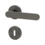 Isolated product image in the left-turned angle shows the GRIFFWERK rose set AVUS in the version mortice lock - cashmere grey - screw on technique