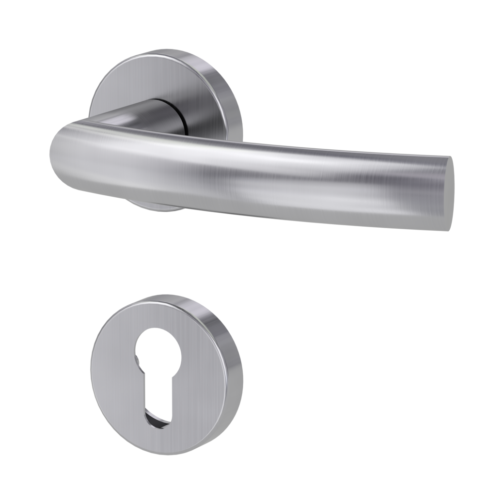 LORITA door handle set Clip-on system FS round escutcheons Satin stainless steel profile cylinder