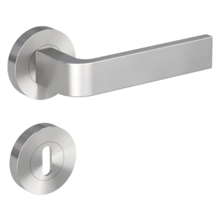 Isolated product image in the right-turned angle shows the GRIFFWERK rose set GRAPH in the version mortice lock - velvet grey - screw on technique