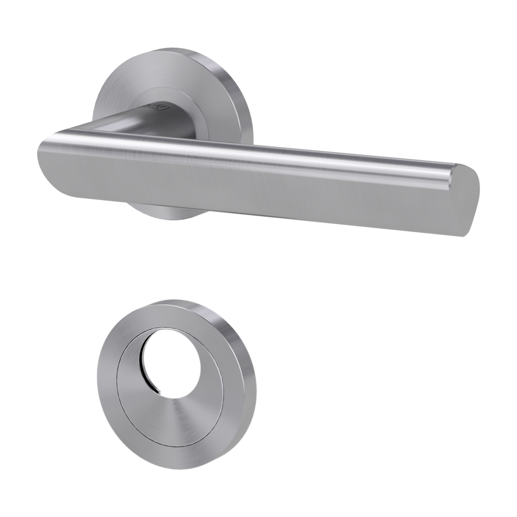 door handle set TRI 134 screw on cl3 rose set round swiss profile brushed steel