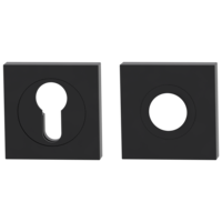 Silhouette product image in perfect product view shows the Griffwerk inner security rose set in the version graphite black, square with decoline, clip on