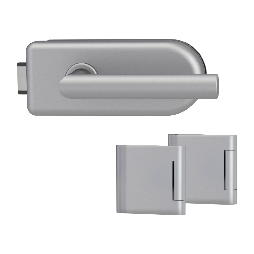glass door lock set SMILE 1.0 unlockable silent 3-part hinges L-FORM aluminum EV1