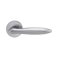 The image shows the Griffwerk door handle set VERONICA in the version with rose set round unlockable clip on brushed steel