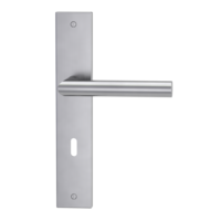 Silhouette product image in perfect product view shows the GRIFFWERK long plate set LUCIO in the version single tumber lock - stainless steel mat - visible screwed 