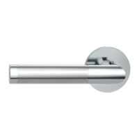 The image shows the Griffwerk door handle set LOREDANA PROF in the version with rose set round smart2lock 2.0 screw on polished/brushed steel