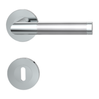 Isolated product image in perfect product view shows the GRIFFWERK rose set LOREDANA PROF in the version mortice lock - polished/brushed steel - screw on technique
