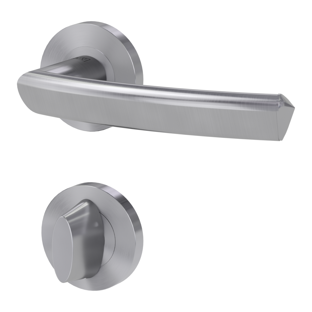 CRYSTAL door handle set Screw-on system GK3 round escutcheons WC satin stainless steel
