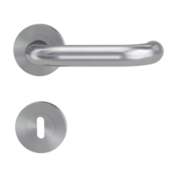 Isolated product image in perfect product view shows the GRIFFWERK rose set ALESSIA PROF in the version mortice lock - brushed steel - screw on technique
