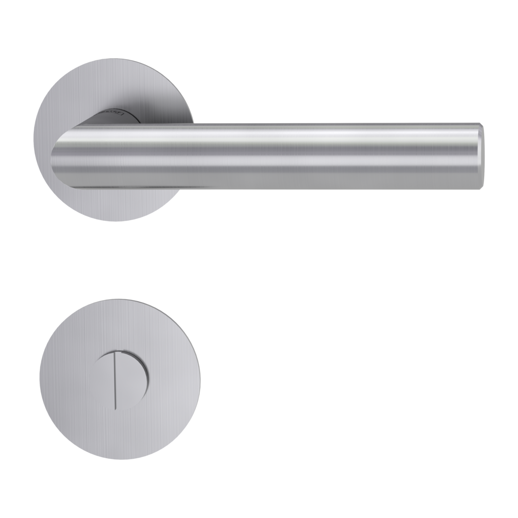 LUCIA PIATTA S door handle set Flat escutcheons round WC satin stainless steel