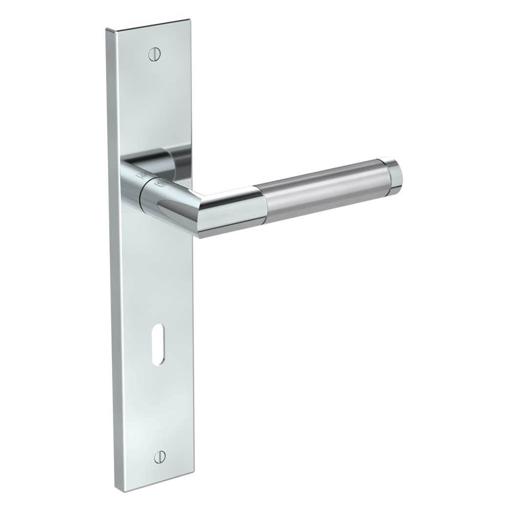 door handle set LOREDANO deco screw long plate square mortice lock polished/brushed steel