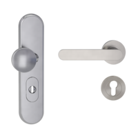 Silhouette product image in perfect product view shows the Griffwerk security combi set TITANO_882 in the version cylinder cover, round, brushed steel, clip on with the door handle AVUS SG