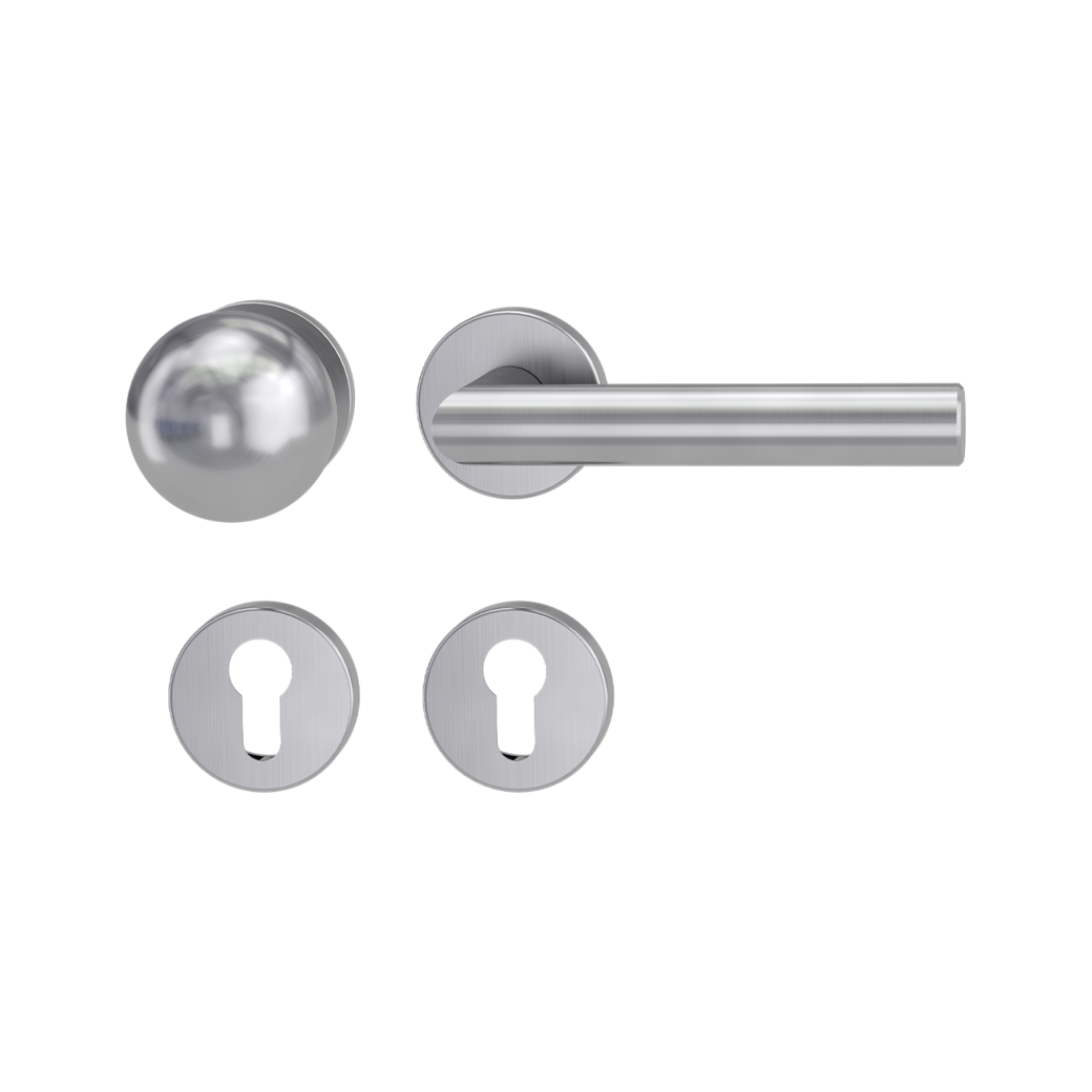 security rose set with knob R4 euro profile 38-50mm brushed steel handle LUCIA PROF