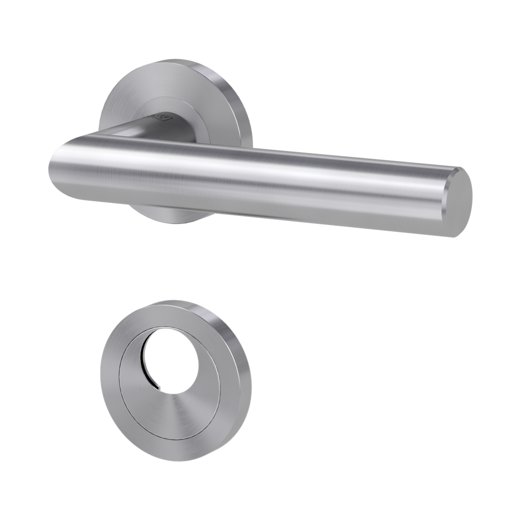 door handle set LUCIA PROF screw on cl3 rose set round swiss profile brushed steel