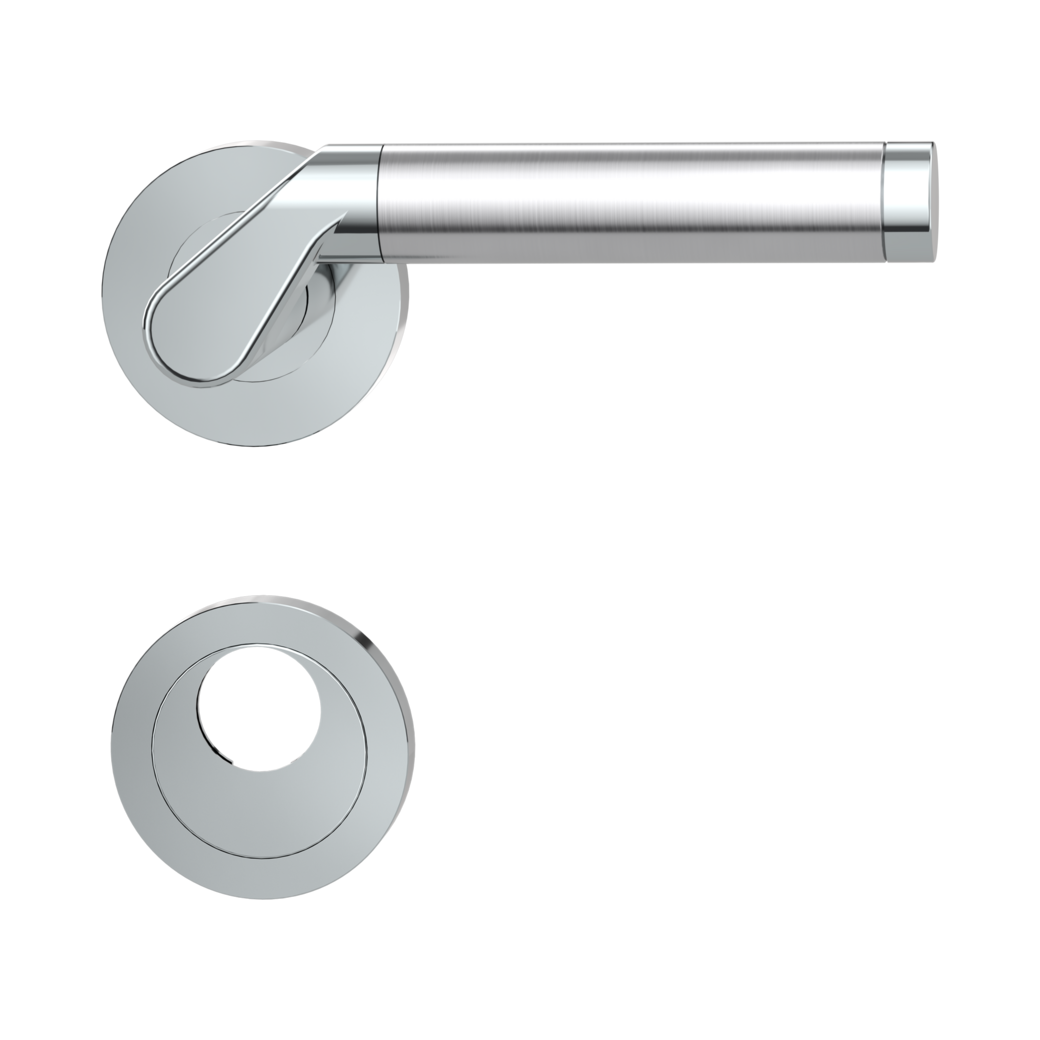 door handle set CORINNA screw on cl4 rose set round swiss profile chrome/brushed steel