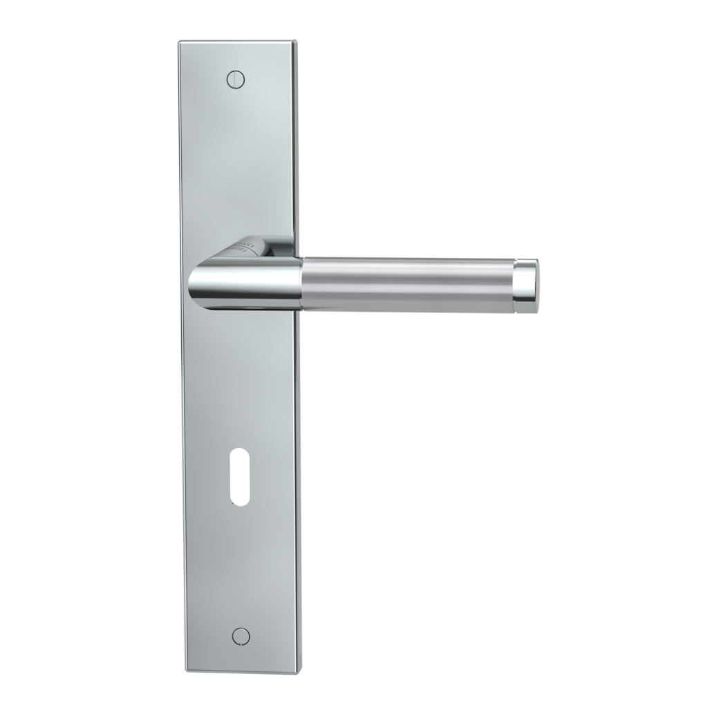door handle set LOREDANO deco screw long plate square mortice lock polished/brushed steel