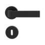 Isolated product image in perfect product view shows the GRIFFWERK rose set GRAPH in the version mortice lock - graphite black - screw on technique