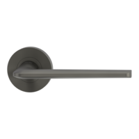 The image shows the Griffwerk door handle set REMOTE in the version with rose set round unlockable screw on cashmere grey