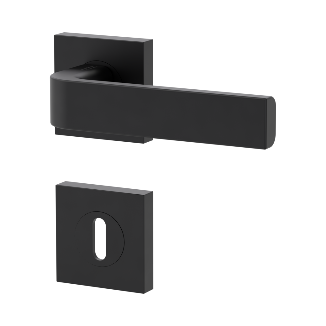 GRAPH door handle set Screw-on sys.GK4 straight-edged escut. Cipher bit graphite black