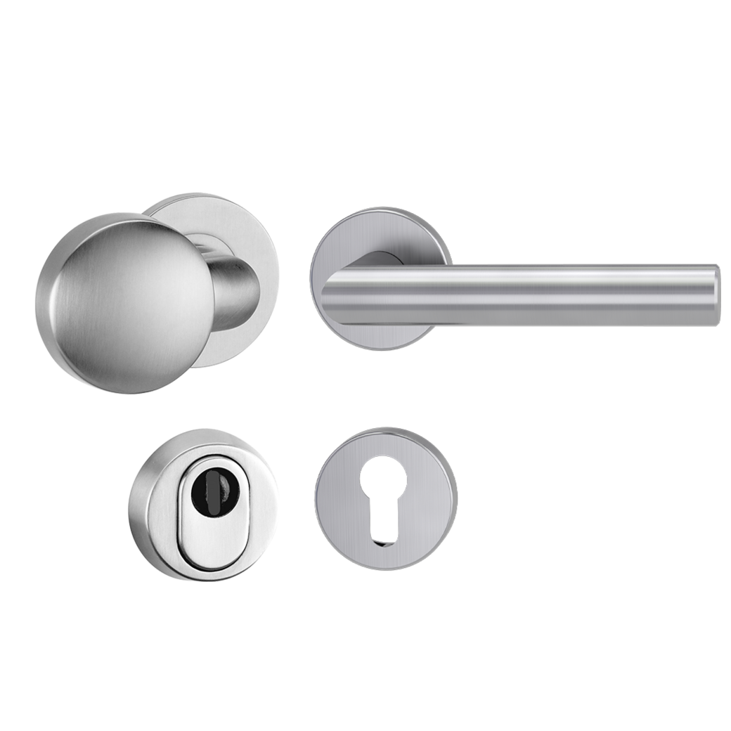 security rose set with knob R1 cylinder cover 38-45mm brushed steel handle LUCIA PROF