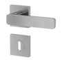 Isolated product image in the left-turned angle shows the GRIFFWERK rose set square MINIMAL MODERN in the version mortice lock - velvet grey - screw on technique