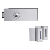 Silhouette product image in perfect product view shows the GRIFFWERK glass door fitting PURISTO S in the version unlockable - stainless steel mat - 3-part hinge studio/office 