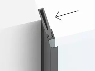 Die Technik von PLANEO AIR SILENT – maximal effektiv, minimal sichtbar. Eine Gummilippe dichtet direkt in die Wandleibung ab. 