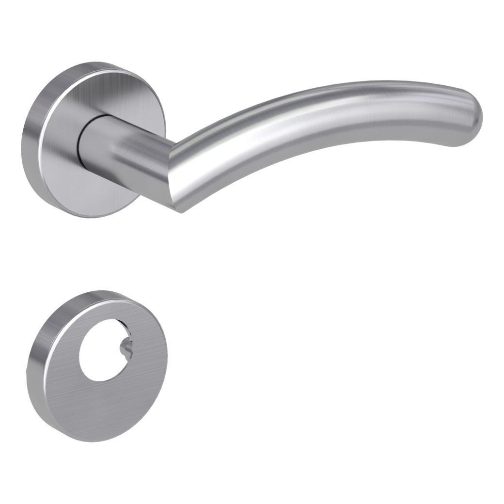door handle set SAVIA screw on rose set round swiss profile brushed steel