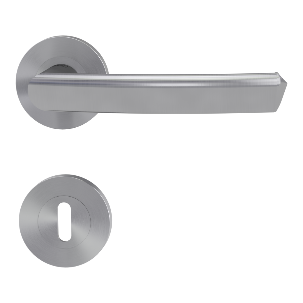 CRYSTAL door handle set Screw-on system GK3 round escutcheons Satin stainless steel cipher bit